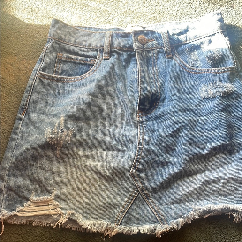 Buddy Love Distressed Denim Skirt